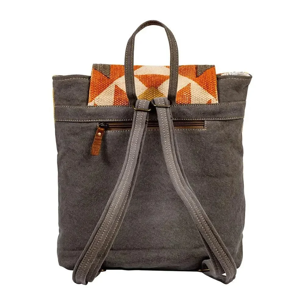 Myra Bag Handmade Eagle Backpack Upcycled Canvas & Cowhide Leather